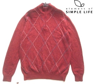 美品!!シンプルライフ SIMPLE LIFE*立ち襟ハーフジップ チェック柄カシミヤ混ウールニットセーター 2L 大きいサイズ ダーバン D'URBAN