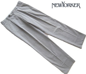 美品!!ニューヨーカー NEW YORKER*1プリーツ ストレッチコットンスラックス・パンツ W85 実寸L グレー トラッド アイビー