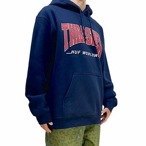 新品 HUF ハフ THRASHER スラッシャー コラボ サンフランシスコ ジャイアンツ ベースボール ロゴ カレッジ スケーター パーカー ネイビー L