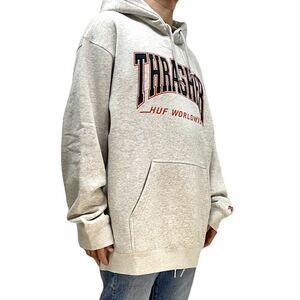 新品 HUF ハフ THRASHER スラッシャー コラボ サンフランシスコ ジャイアンツ カラー ベースボール ロゴ カレッジ パーカー ヘザーグレー L