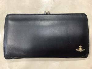 1円〜 vivienne westwood 長財布 Vivienne Westwood ヴィヴィアンウエストウッド　がま口　オーブロゴ ブラック黒 使用感有