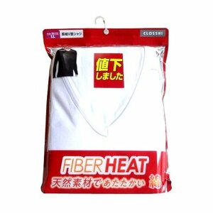 新品 FIBER HEAT ファイバーヒート メンズ Vネック 長袖 シャツ LL XL 白 V首 発熱 抗菌 防臭 ストレッチ 紳士