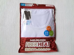 新品 FIBER HEAT ファイバーヒート メンズ クルーネック 長袖 シャツ M 白 丸首 発熱 抗菌 防臭 静電気防止 ストレッチ 紳士 