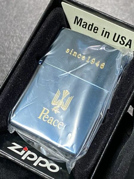 zippo ピース ブルーチタン 限定品 希少モデル 2015年製 ☆ Peace since 1946 ケース 保証書付き 新品、未開封になります。