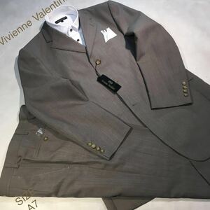 ★紳士服・工房【大処分セール】★新品★未使用 Vivieknne Valentino /3ツ釦ソフトスーツセットアップ/サイズA7モヘア混入りベェージュ色系