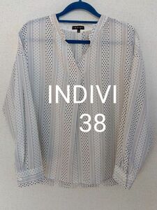 INDIVI ドット柄ゆったりスキッパーシフォンブラウス