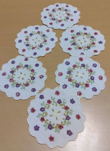 コースター 6枚セット 刺繍 花柄