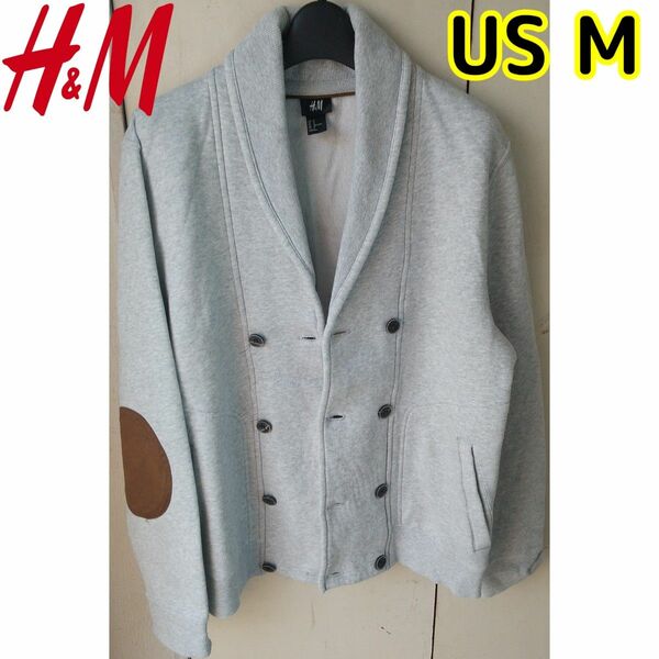 H&M メンズ US Mサイズ スウェット ジャケット 肘当て グレー