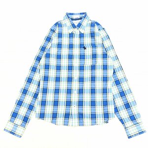 美品 Abercrombie&Fitch アバクロンビー&フィッチ ロゴ刺繍 チェック柄 B.D. シャツ M 青系 ブルー系 長袖 アメカジ 国内正規品 メンズ