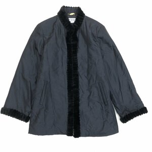 ◆BALMAIN バルマン ラビットファートリム シルク100% スタンドカラーコート 11(L) 黒 ブラック ジャケット 国内正規品 レディース 女性用