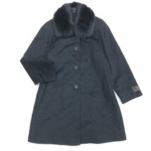 ◆Cashmere 豪華ブルーフォックスファー 繊維の宝石 カシミヤ100% コート 9R(M) 黒 ブラック ハーフコート カシミア 国内正規品 レディース_画像1