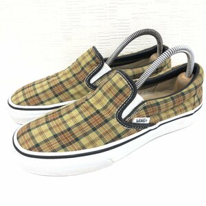 ●VANS ヴァンズ SLIP ON チェック柄 スリッポン シューズ US7(約23.5cm) カーキ系 スニーカー バンズ スケボー サーフ レディース 女性用