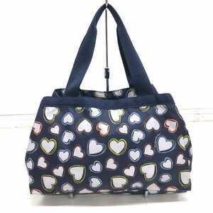 ●LeSportsac レスポートサック ハート柄 3層仕様 ボストンバッグ 紺 ネイビー ショルダーバッグ ハンドバッグ トラベルバッグ レディース