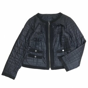 ●TRANS WORK トランスワーク 中綿 ノーカラー ジャケット 44(2XL) 黒 ブラック 長袖 ブルゾン 3L ゆったり 大きい レディース 三陽商会