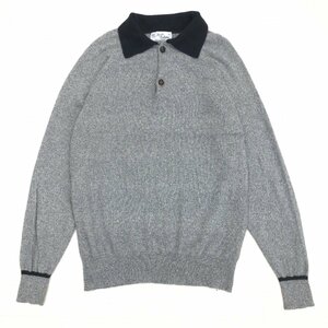 ●Plarl&Cashmere《繊維の宝石》カシミヤ100% ニット セーター L グレー 長袖 くるみボタン ニットポロシャツ カシミア メンズ 紳士