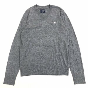 Abercrombie&Fitch アバクロンビー&フィッチ ロゴ刺繍 Ｖネック ウール ニット セーター M グレー アメカジ 古着 国内正規品 メンズ 紳士