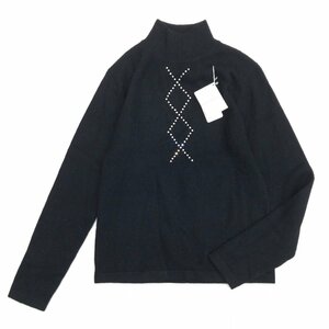 新品 Cashmere 定価13,143円+税 《繊維の宝石》上質 カシミヤ100% ビジュー装飾 ハイネック ニット セーター M 黒 長袖 未使用 カシミア