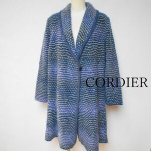 849723 CORDIER コルディア 青×グレー ニット ロングコート 40