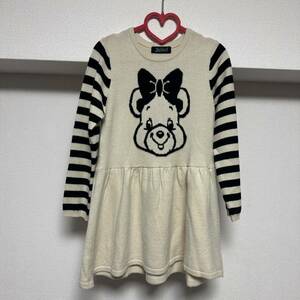 2 times have on Jenni JENNI bear. border sleeve knitted One-piece 120 Bear pattern girl tunic One-piece Kids child clothes 