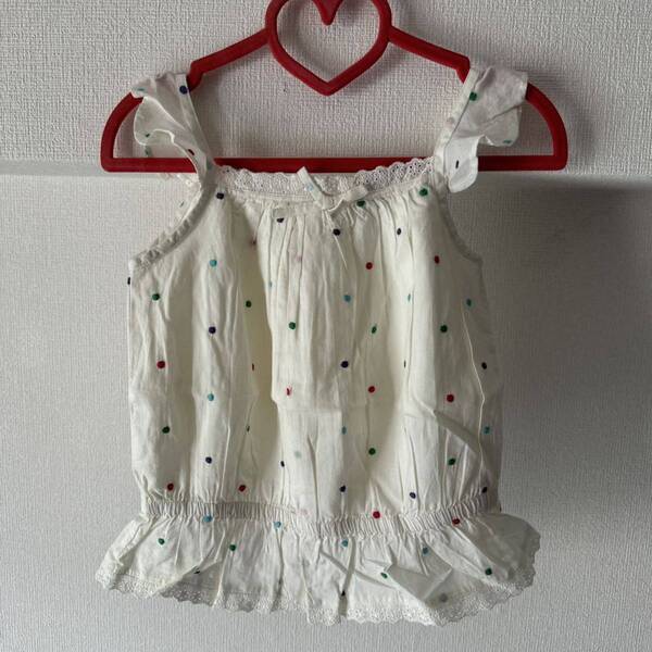 新品GAPkidsギャップドット刺繍ノースリーブトップス100ホワイト2900円 女の子子供服キッズ タンクトップ ホワイト レース キャミソール