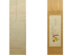 . many river higashi ...... Japanese picture Hinamatsuri peach. .... sama .. axis silk book@ silk . coloring genuine writing brush also box Japanese hanging scroll used 
