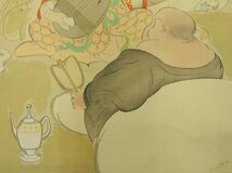 澄湖 七福神 日本画 掛け軸 掛軸 絹に彩色 獣骨軸 角骨軸 Japanese hanging scroll 中古_画像8