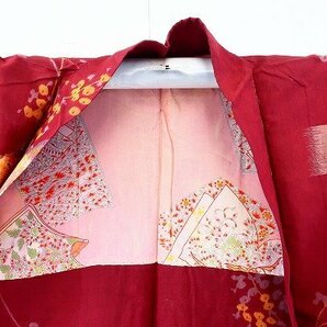 【着物フィ】アンティーク 銘仙 羽織 赤紫色 花 身丈92.0cm 裄丈56.0cm 可愛い レトロ 大正モダン 仕立て上がり 正絹 kimono 14858の画像7