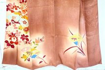 【着物フィ】アンティーク 色留袖 明るいブラウン　薔薇　橘　梅　身丈149cm 刺繍の一ツ紋 袷 大正ロマン kimono 仕立上がり 14886_画像2