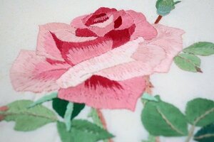 【着物フィ】未使用品　開き名古屋帯　薔薇　バラ　刺繍　長さ3ｍ42㎝　スノーホワイト　お洒落　正絹　仕立て上がり　15027