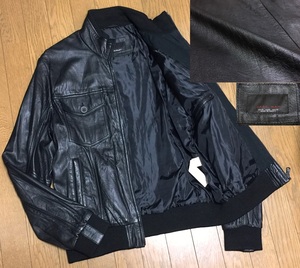 ZARA MAN ザラマン トルコ製 上質 羊革 シープ ラムレザー シワ加工 ライダース ジップ ブルゾン ジャケット メンズ 42 XL 黒 ブラック