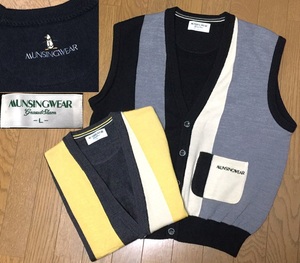 Munsingwear マンシイングウェア グランドスラム 日本製 ロゴ ペンギン刺繍 ウールニット ベスト 2枚セット メンズ L ゴルフ GOLF デサント