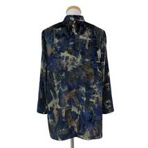 B334 日本製 Leilian レリアン シャツジャケット アウター 上着 羽織り 長袖 薄手 マオカラー ネイビー系 総柄 レディース 9_画像5