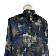 B334 日本製 Leilian レリアン シャツジャケット アウター 上着 羽織り 長袖 薄手 マオカラー ネイビー系 総柄 レディース 9_画像6