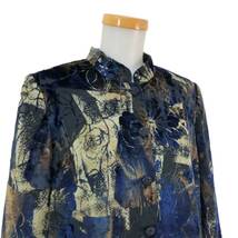B334 日本製 Leilian レリアン シャツジャケット アウター 上着 羽織り 長袖 薄手 マオカラー ネイビー系 総柄 レディース 9_画像2