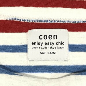 コーエン coen メンズ 七分袖 トリコロール ボーダー柄 Uネック Tシャツ 白 赤 青 L 美品 送料85円の画像5