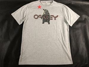 オークリー OAKLEY 半袖Tシャツ M グレー コットンXポリエステル ロゴ入り メンズ 中古