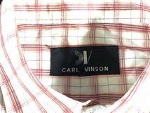 CARL VINSON メンズ 半袖 チェック柄 シャツ 白 赤 M 中古 送料185円_画像4