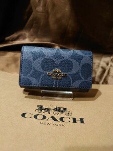 【1スタ】C-308 新品未使用 COACH ファイブ リング キー ケース シグネチャー キャンバス