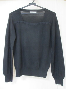 *1 times short hour *USED!ELLE PLANETE black wool . long sleeve cut and sewn 38*