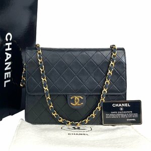 【1円～】シャネル CHANEL バック ショルダーバッグ チェーンショルダー マトラッセ ココマーク レザー ブラック 0番台 カード付属 中古