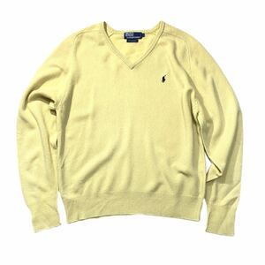 ◆国内正規品/POLO RALPHLAUREN/（ポロラルフローレン）Vネックセーター/ラムズウール/ワンポイントロゴ/ポニー/(メンズ)sizeL/イエロー系