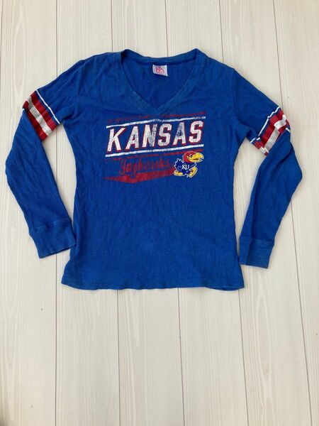 古着 KANSAS JAYHAWKS カレッジ　サーマルシャツ　カンザス　バスケ　スポーツ　KNIGHTS APPAREL