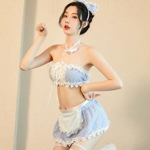  sexy Ran Jerry meido manner cosplay costume check light blue Night wear room wear skirt set 422