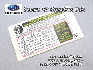 スバルXV【SUBARU】GP7GPEクロストレック純正USラベル-Tire.Pressure.Infomation/USDM北米仕様Crosstrek注意書きUSAタイヤ空気圧ステッカー