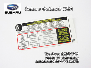 アウトバックBT5【SUBARU】スバルOUTBACK純正USラベルTire.Pressure.Info(225/65R17)/USDM北米仕様タイヤ空気圧ステッカー海外シールUSA