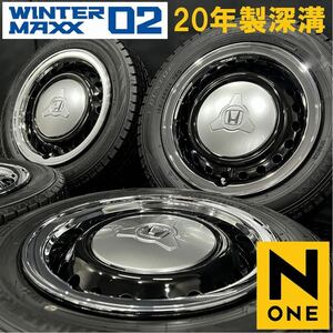 20年製深溝★メッキトリムリング付きN-ONE純正ホイール&DUNLOP WM02 155/65R14 4本 231102-S3 N-BOX N-WGN*スラッシュスタッドレススチール