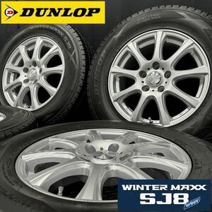 深溝★DUNLOP SJ8 215/70R16＆社外アルミ 4本 №231115-S2 デリカD5 アウトランダー等/6.5J +40 5H 114.3*16インチホイールスタッドレス