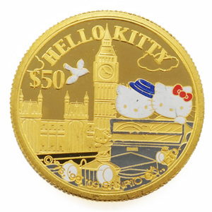 中古AB/使用感小 サンリオ ハローキティ35周年記念 カラー 金貨 純金 1/2オンス クック諸島 2009年 コイン 硬貨 貨幣 20436799