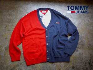 新品2.2万 US購入 3XL トミージーンズ ロゴ トリコカラー ニット カーディガン フラッグ 刺繍 / TOMMY HILFIGER TOMMYJEANS