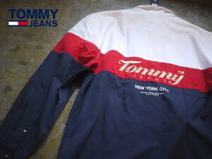 新品2.3万 US購入 XXL トミージーンズ 刺繍ロゴ オーバーサイズ シャツ フラッグ 刺繍 / TOMMY HILFIGER TOMMYJEANS